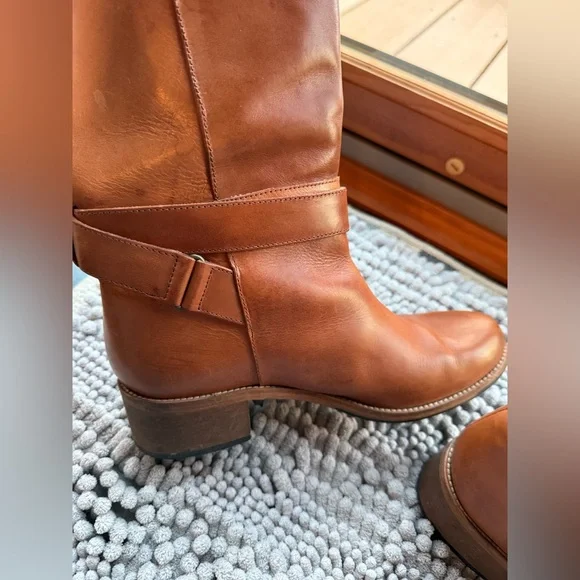 10022 shoes,Saks Fifth Ave, made in Italy, Moto style tan leather boots, EUC 39 - Picture 11 of 15